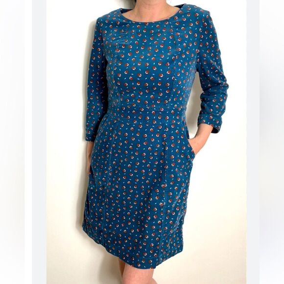 Boden Women Corduroy Green Acorn Shift Dress 3/4 Sleeve Sz 4P NWT - Picture 1 of 15